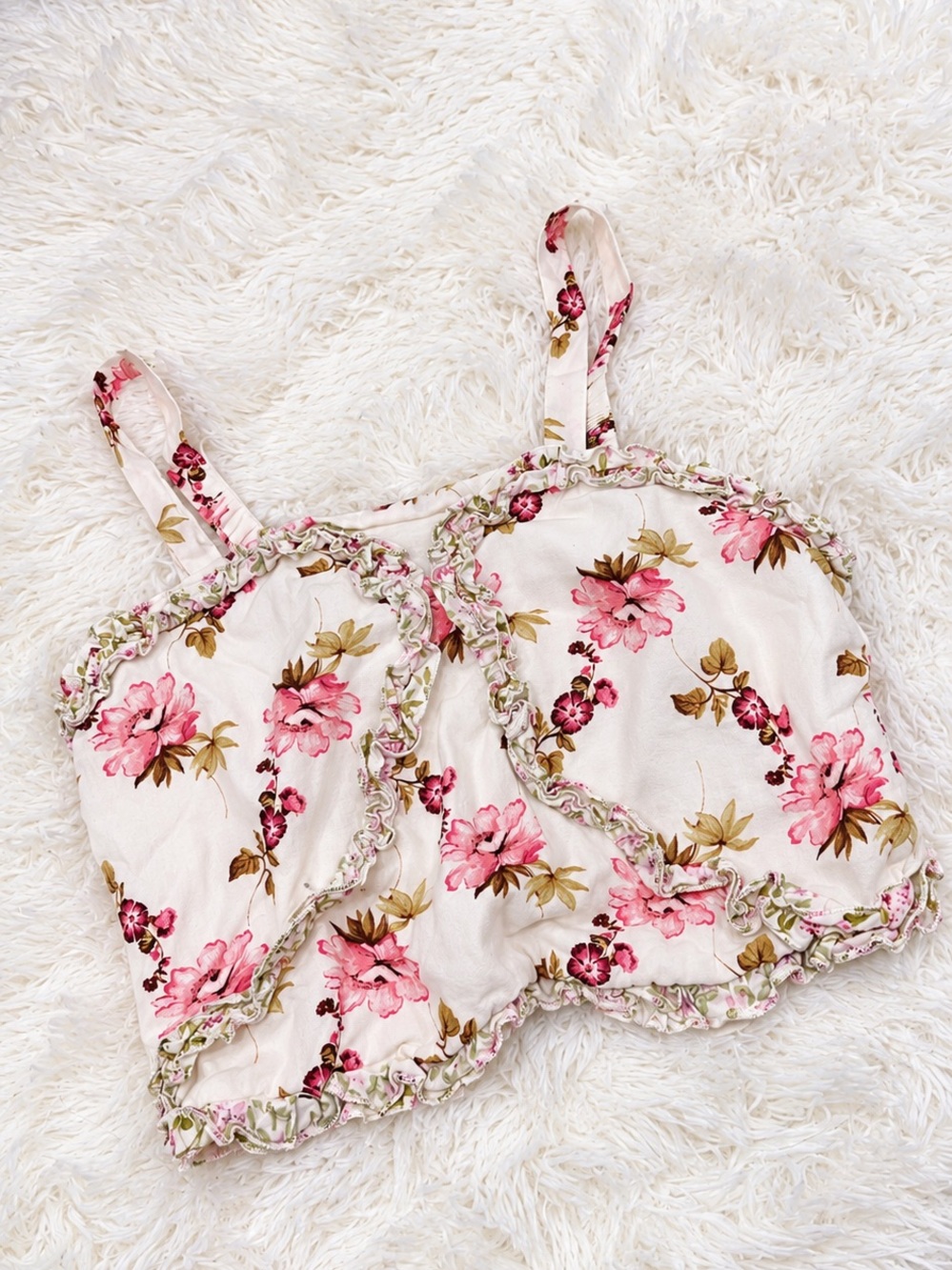 Zara Pink and Cream Floral Ruffle Bandeau